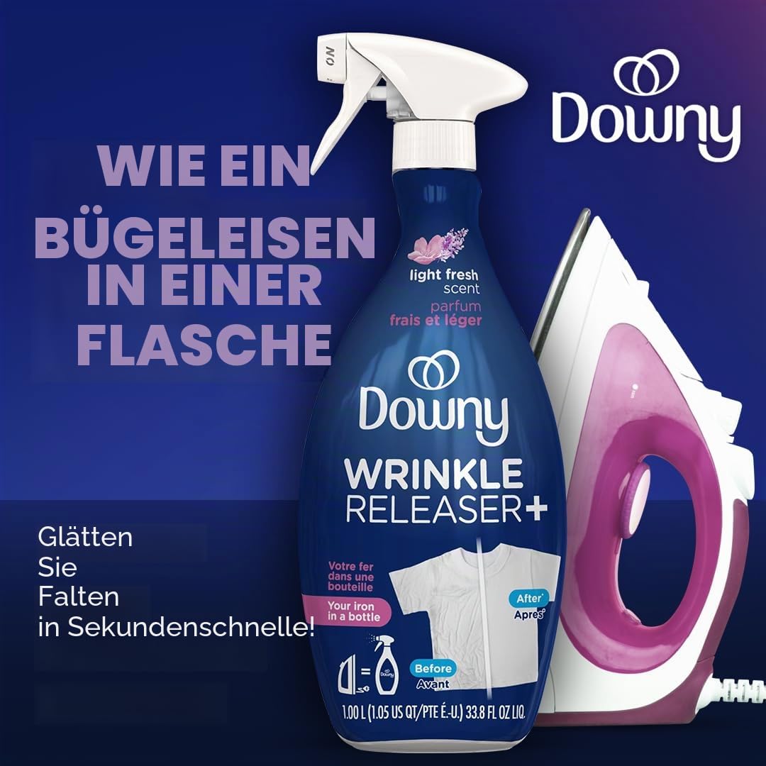 Falter Releaser Fabric Refresher Spray, Geruchsbeseitiger, Bügelhilfe und Antistatikspray, leichter frischer Duft, 33,8 Fl Oz von Downy