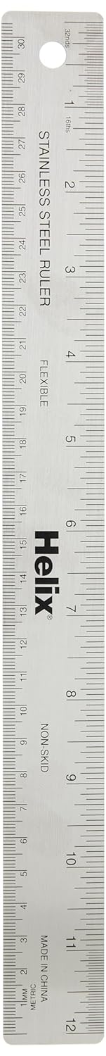 Helix - Flexible Stainless Steel Non Skid Ruler 12 Inch/30cm - Crafting & Construction Measurement - Precision & Stability - Durable & Rust-Resistant Design