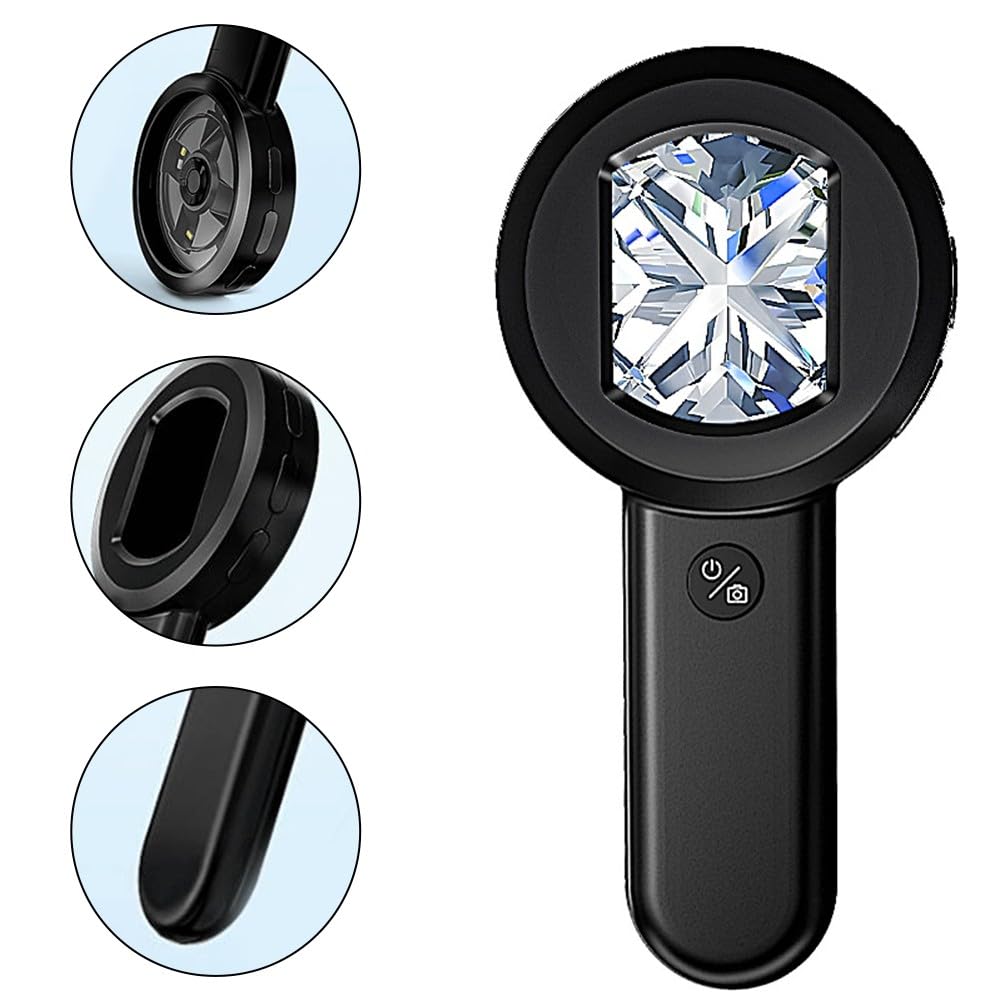 Microscopio digital de mano con pantalla de 2 pulgadas, cámara de píxeles de 100 W, 8 luces LED (blanco/UV), para conexión de computadora, lupa con tapa de enfoque, tiempo de funcionamiento de 1.5