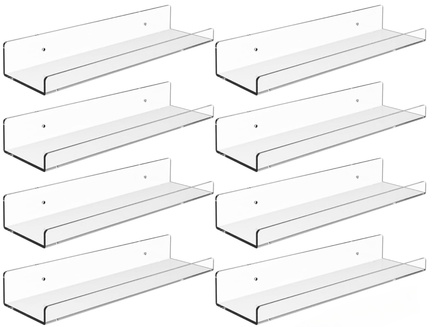 EHKO 15" Invisible Clear Acrylic Shelf Floating Wall Ledge Bookshelf, Kids Book Display Shelves Wall Mounted, Bathroom/Kitchen Wall Ledge Shelf for Decoration and Organizer - Set of 8