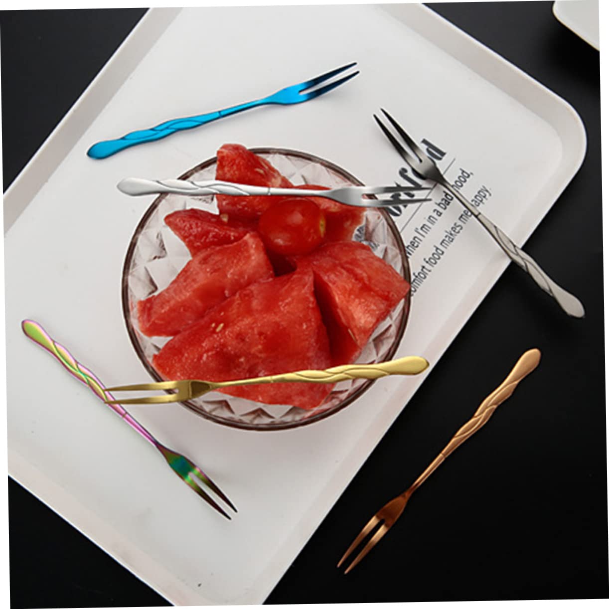 PRETYZOOM 30pezzi Punte Acciaio Inossidabile Per Frutta e Dessert Con Due Punte Posate Eleganti Per Feste e Eventi Per Bar e Ristoranti Nero
