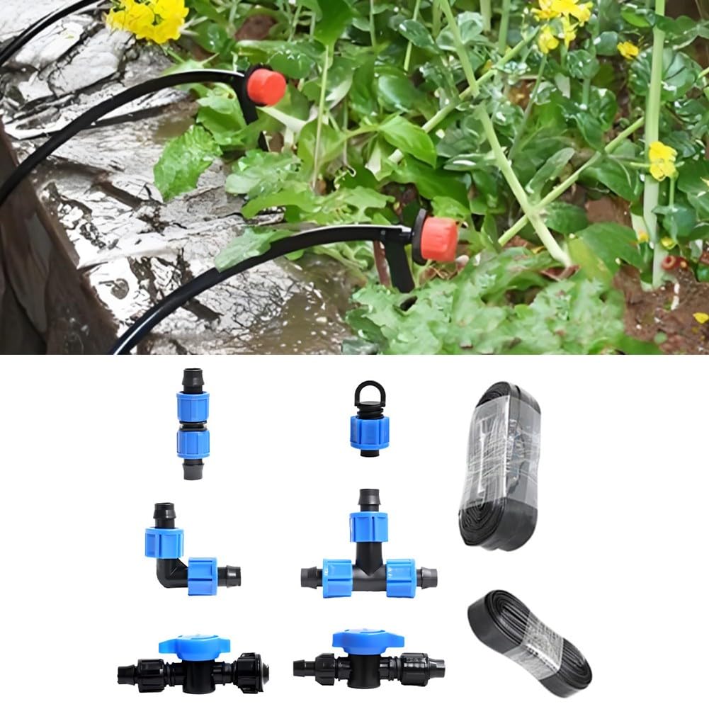 Kit di irrigazione a goccia da 16 mm, sistema di irrigazione completo da giardino con valvole a sfera e Tee, adatto per ortaggi domestici