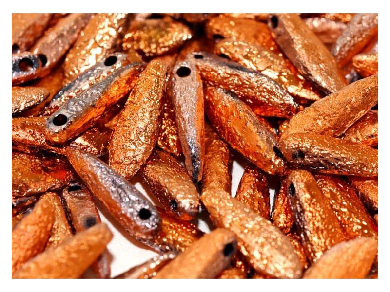 100 pcs Dagger Beads 5x16 mm, Jet Etched Sunset Full, Czech Glass