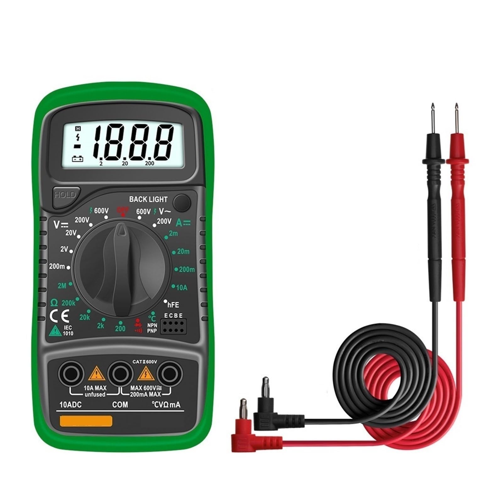 Cyfrowy Multimetr Auto Zakres Podświetlenia AC/DC Amperomierz Volt Ohm Tester Przenośny Miernik Multimetro Z Termoparą Bezpieczny, Praktyczny, DokłAdny(Green)