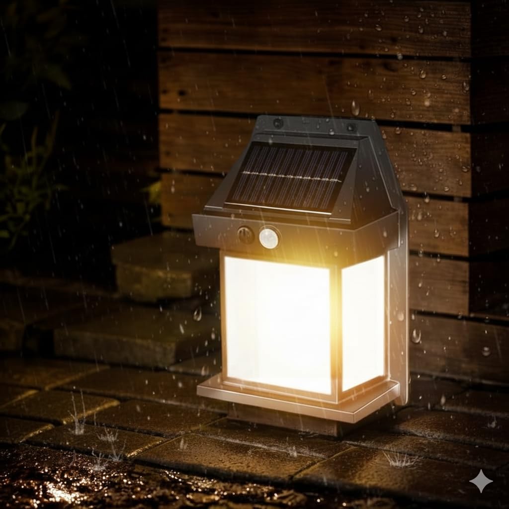 QBM Solar Interaction Wall Lamp with Motion Sensor | Waterproof Outdoor Solar LED Wall Light for Home, Garden & Gate 17cm x 12cm x 5.8cm-image-47