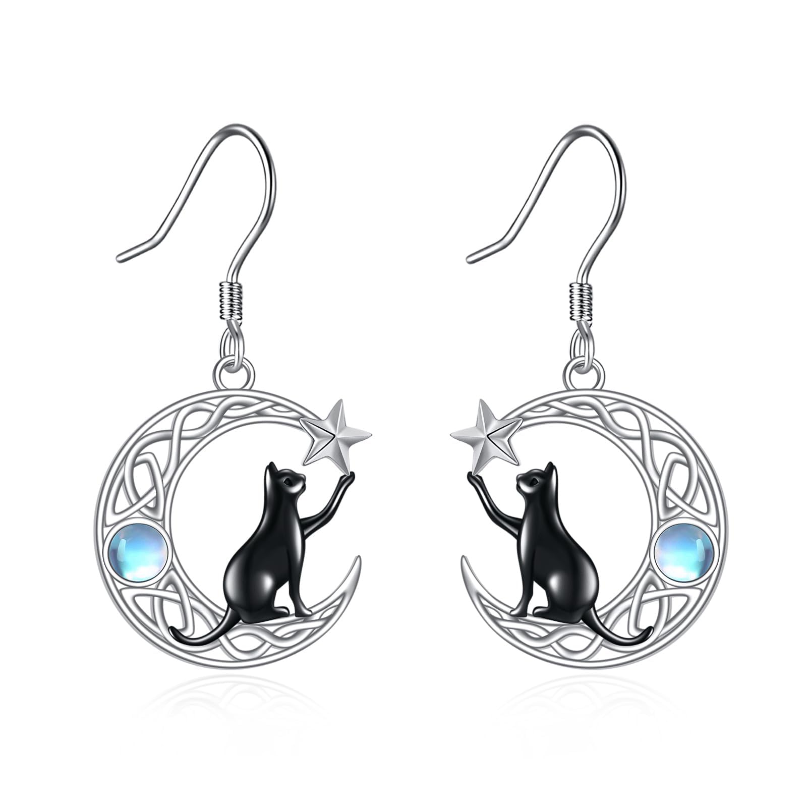 VONALA Orecchini a forma di luna in argento Sterling 925 nodo celtico luna gatto/fungo pendolare goccia pietra di luna orecchini gioielli animali regali di compleanno per donne donne mamma ragazze, 18