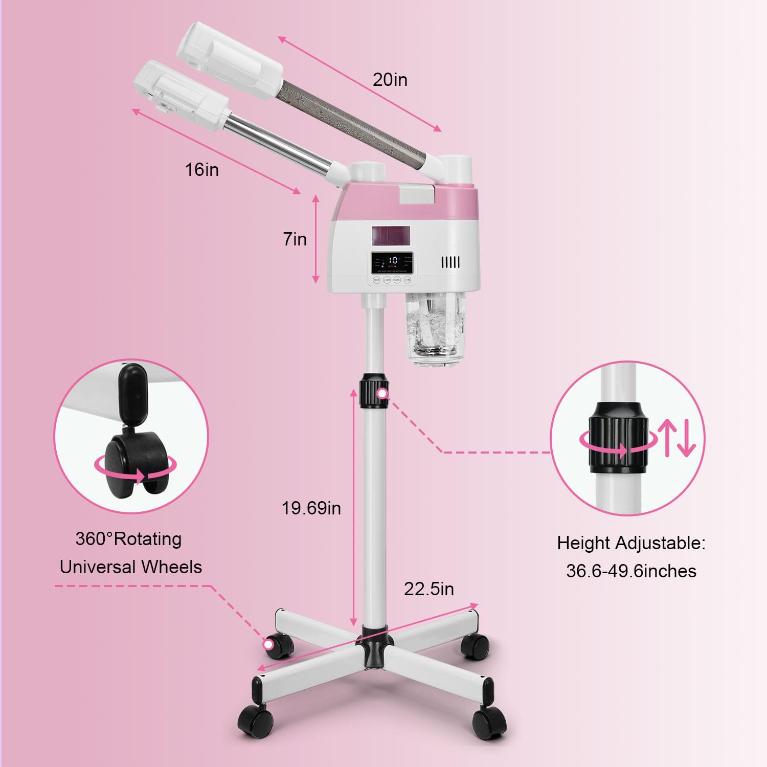 Professional Facial Steamer with Adjustable Height and Rotating Nozzle