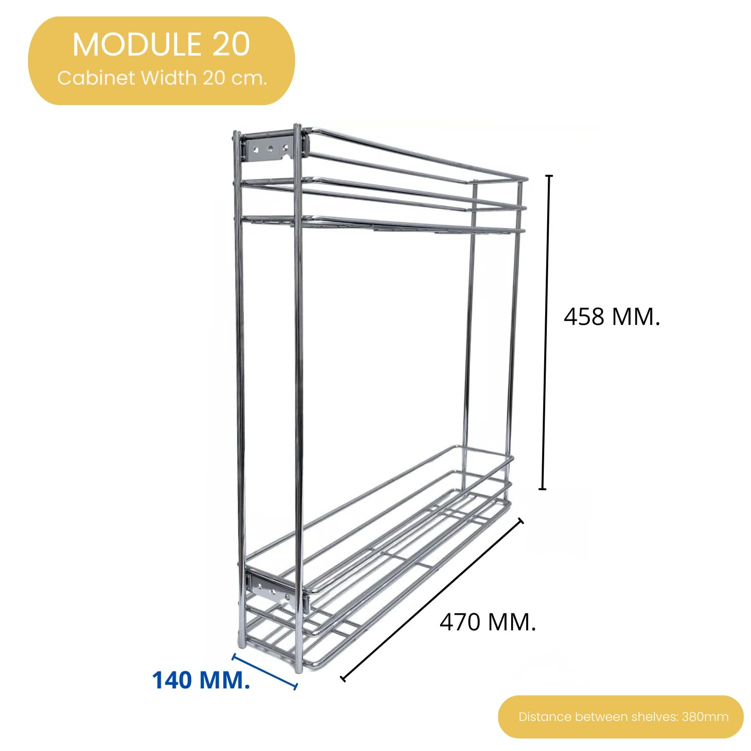 EVOTRADE Cestello Estraibile Per Modulo 20 cm Con Guide Ad Estrazione Totale, Carrello Scorrevole Ammortizzato in Acciaio Inox, Porta Bottiglie Barattoli Ideale per Cucine e Dispense