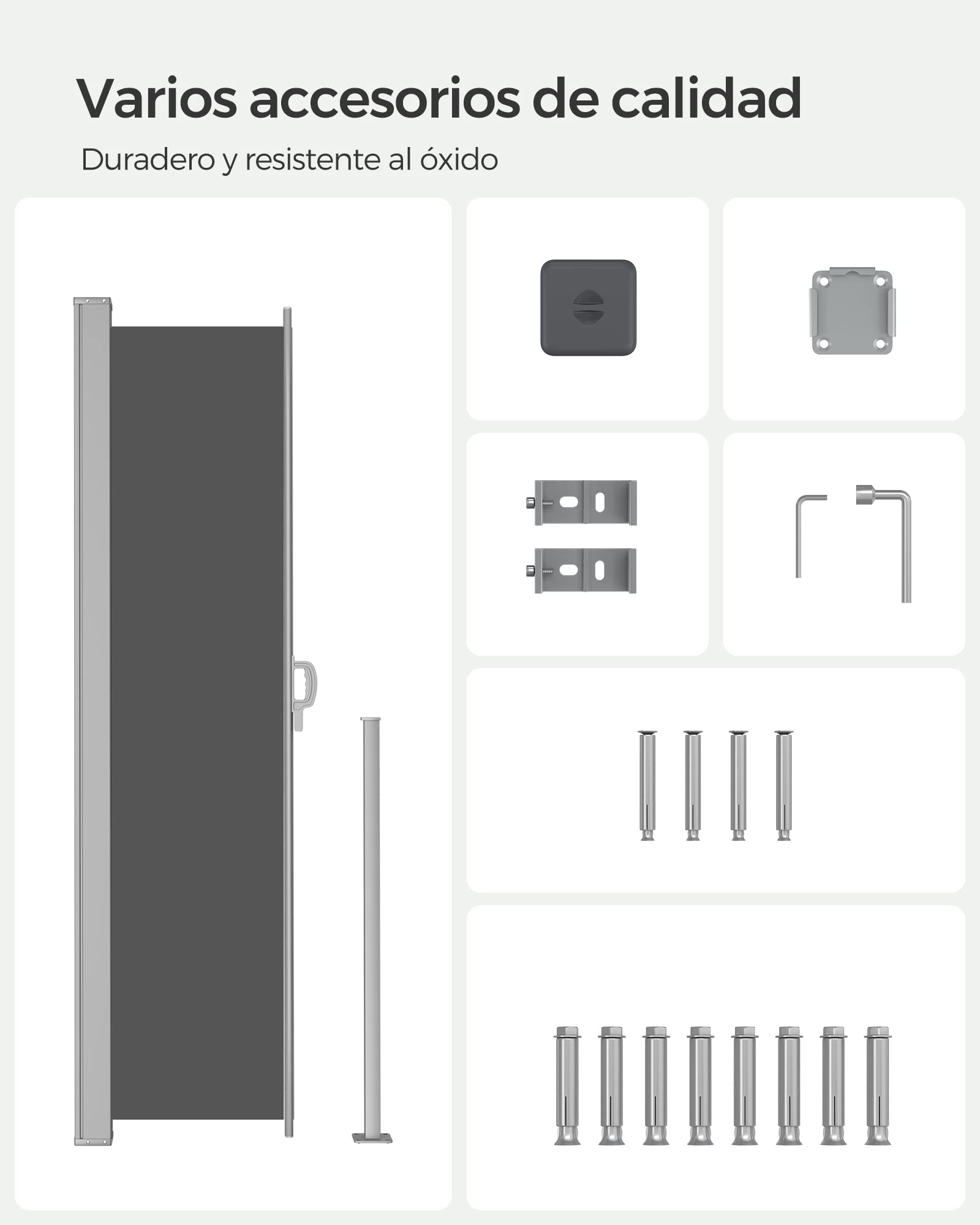 SONGMICS Toldo Lateral, Extensible, 160 x 300 cm, Toldo de Sombra, para Exterior, Balcón, Terraza y Jardín, Gris Antracita GSA160TG | Extensible, protección visual, protección solar, opaco, GSA160TG