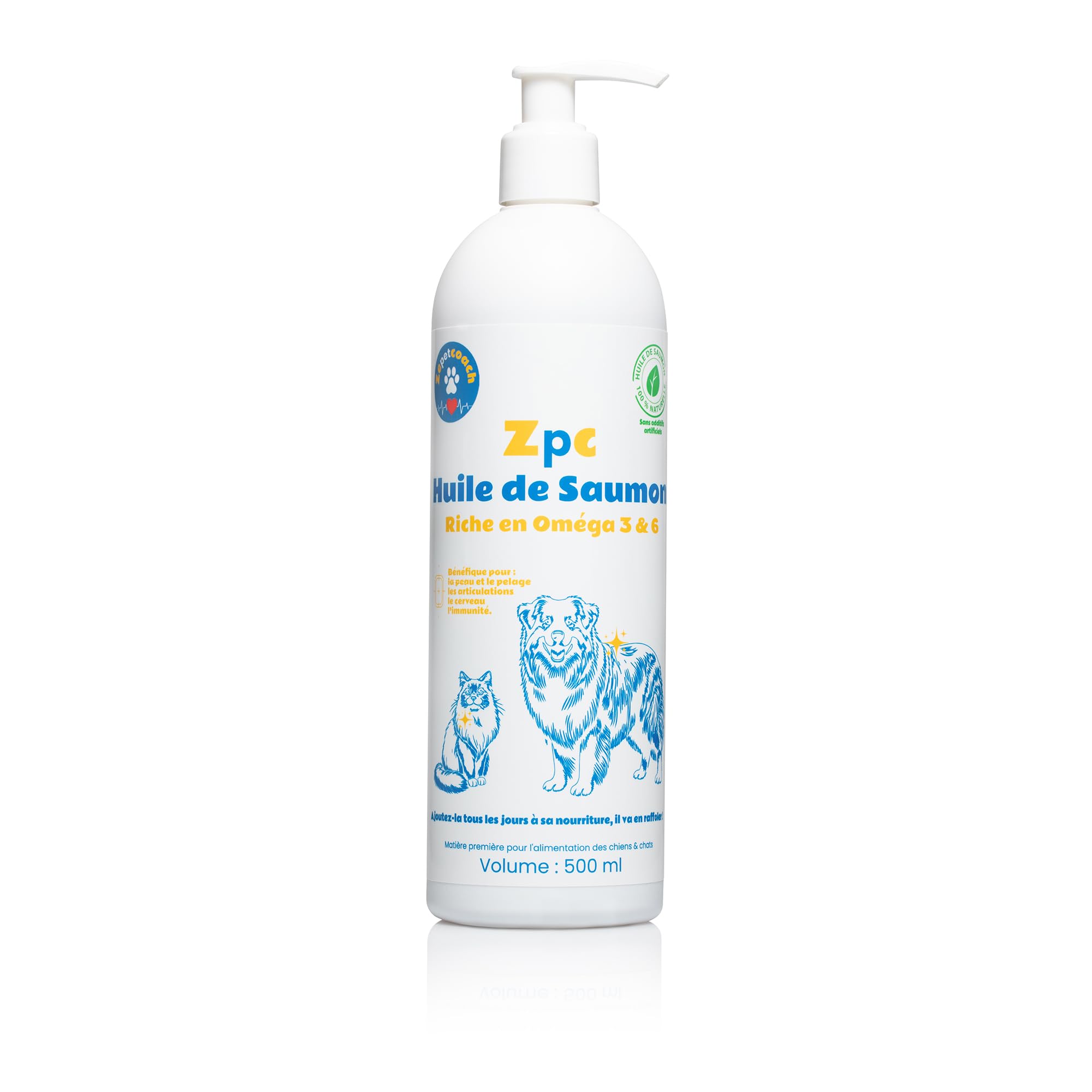Huile de Saumon Sauvage pour Chien & Chat - Oméga 3 & 6 Naturel - Soutien Pelage Brillant, Mobilité Articulaire & Vitalité - 500 ML