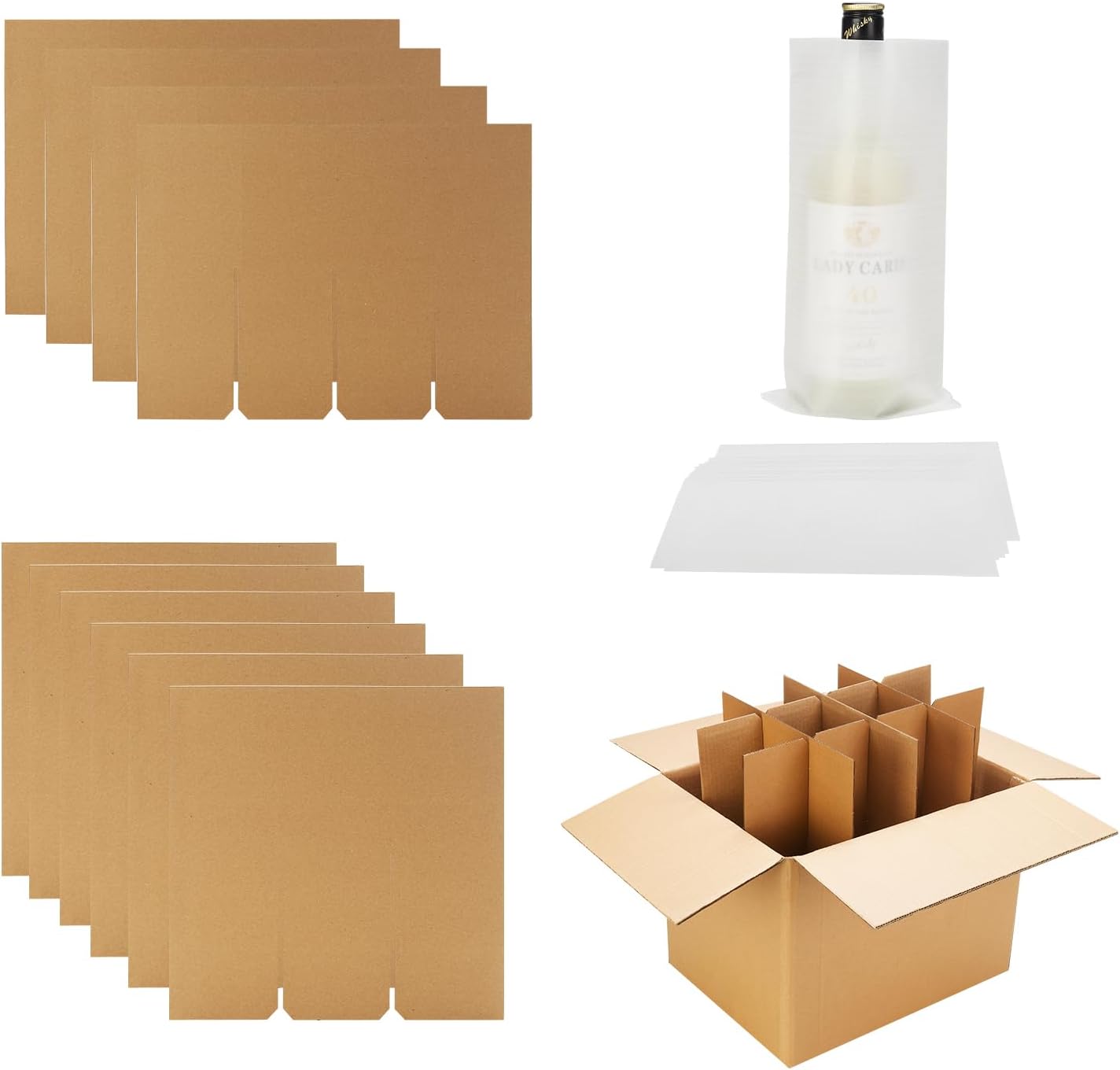 2 Sets Glass Divider Kits for Moving Boxes,Glassware Dish Packing Boxes with 24 Foam Pouches for Glasses Wine Glass Packing Boxes for Moving Fits in 16x12x12 Inch Box (Box Not Included)