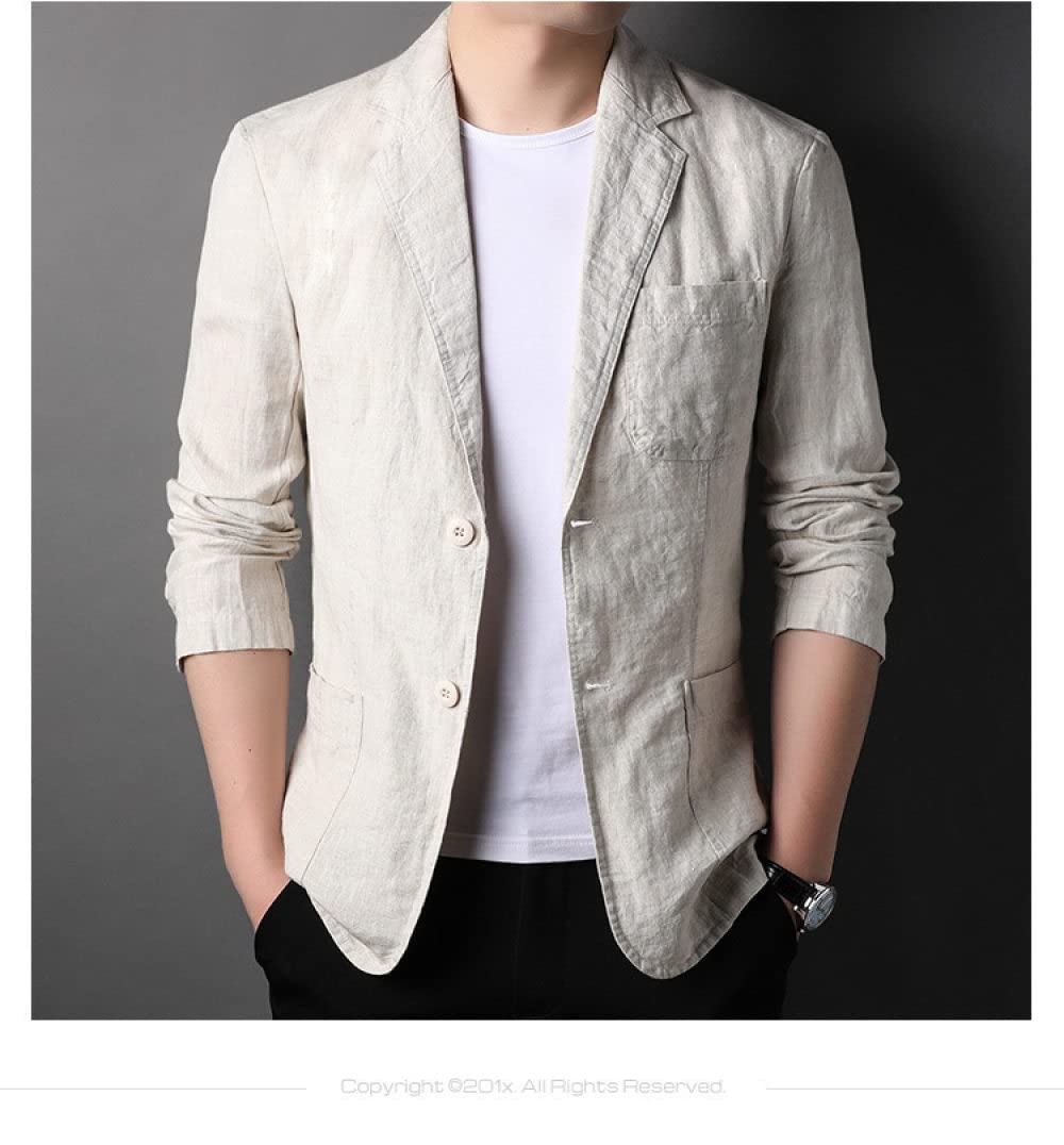 Sakko Herren,Herren 2 Knopf Anzug Lockere Passform Sport Blazer Mantel Stylische Baumwolle Leinen Hell Jacke Beige Elegant Locker Geschnitten Blazer Geeignet Für Party Date Abschlussball Smart Blaze