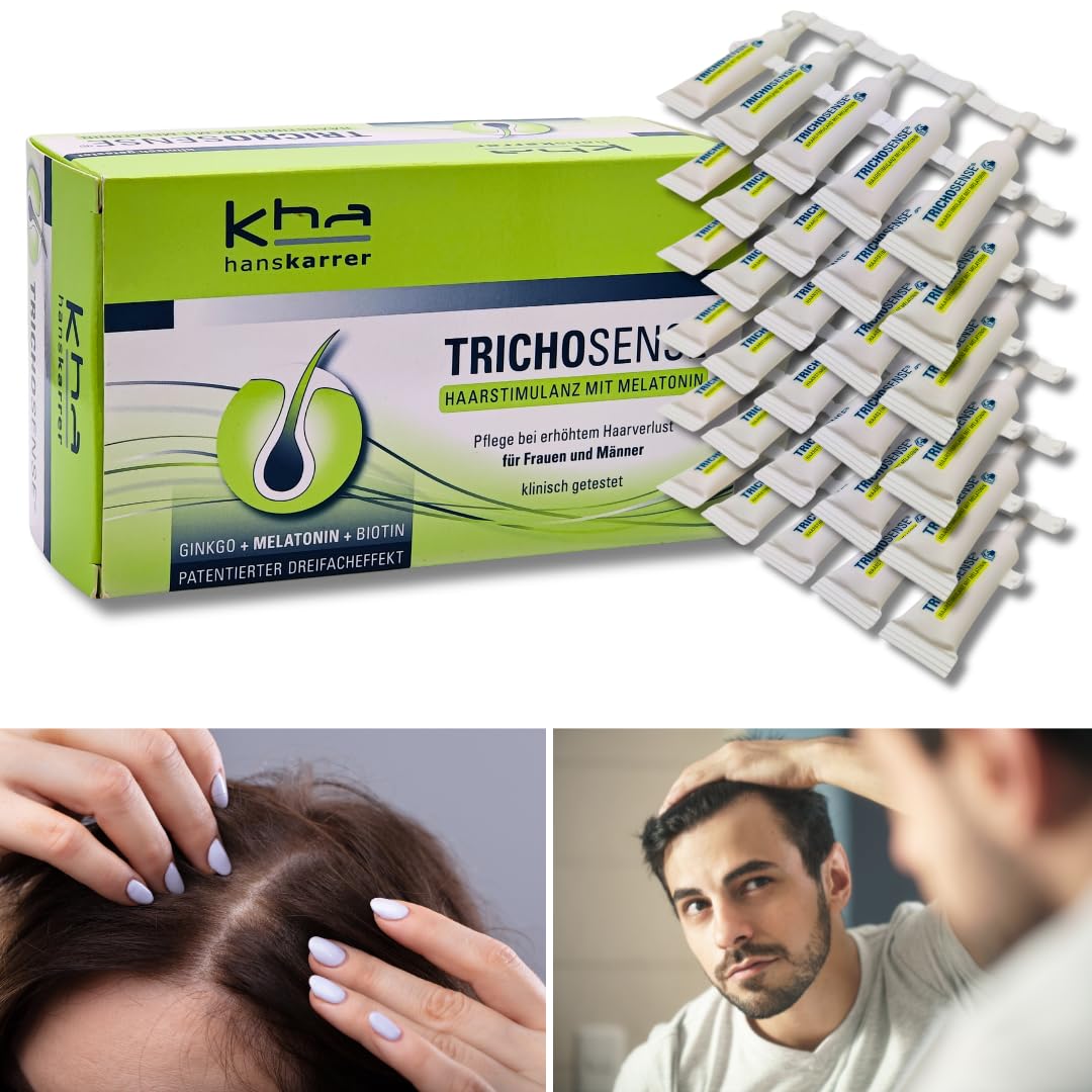 Hans Karrer Trichosense Lösung, 30x 3 ml I Pflege bei erhöhtem Haarverlust für Frauen und Männer I Haarausfall I dünnes Haar I gesunde Haare I Melatonin I Biotin I Spar-Set plus Pharma Perle (1x)