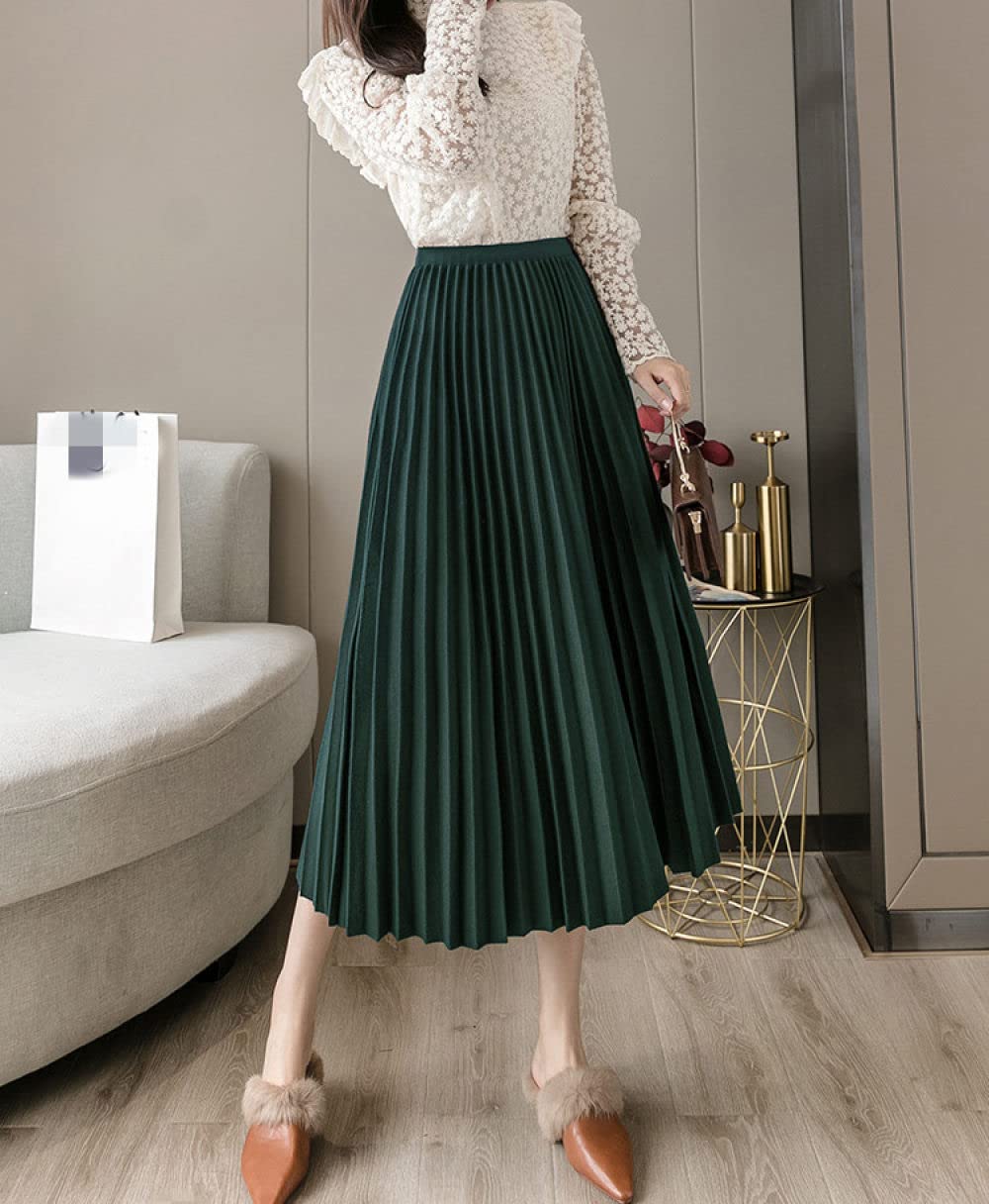 Faldas para Mujer Reino Unido,Verde Faldas Plisadas De Color Sólido para Mujer Cintura Elástica Falda Midi Cálida De Invierno Falda De Talle Alto Elegante Falda(XL)