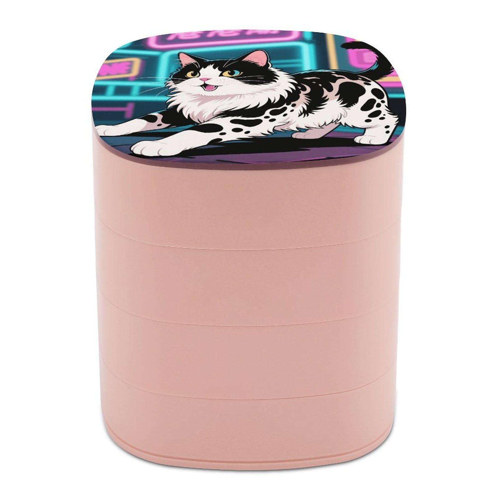 VstaDank Domestic Cat Jewelry Box with Mirror 4-Layer Rotating Jewelry Tray Case Portable Jewelry Case Trinket Boxes Trinket Cases Travel Jewelry Organizer Earrings Storage Box