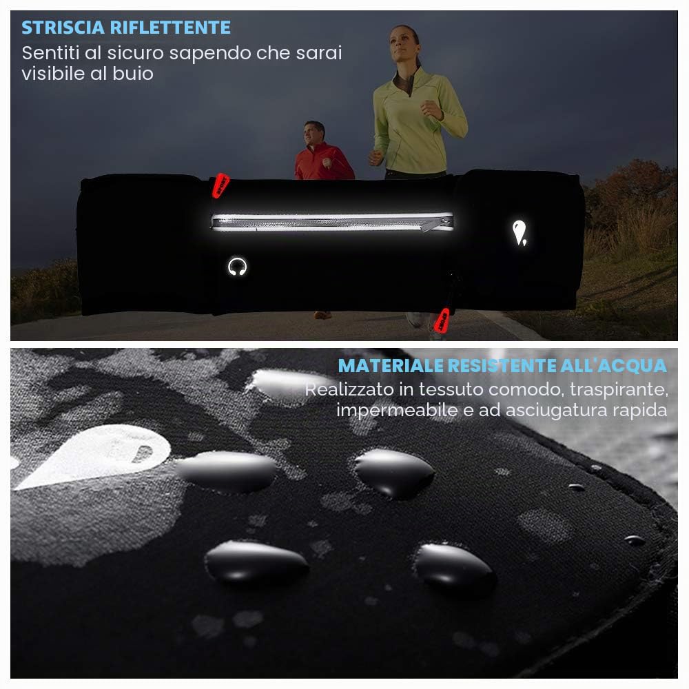 Marsupi Running Sportivo Corsa con Porta Borraccia Pieghevole, Impermeabile, Senza Rimbalzo, Grande Tasca per Cellulare, Donna Uomo