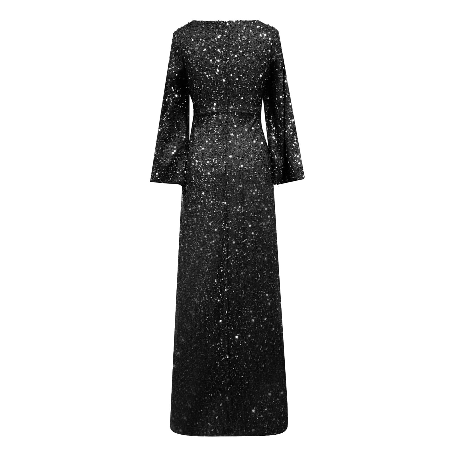 Vestido de Noche Elegante para Mujer con Detalles de Lentejuelas y Mangas Acampanadas para Eventos Formales y Bodas