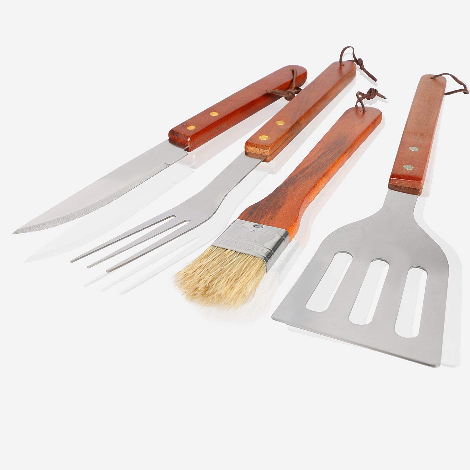 Set di Posate per Barbecue in Legno, 18 Pezzi, Set di Posate per Barbecue, Barbecue per Esterni, Barbecue, Set Barbecue, Facile da trasportare e Pulire, con Una Robusta Valigetta Nera