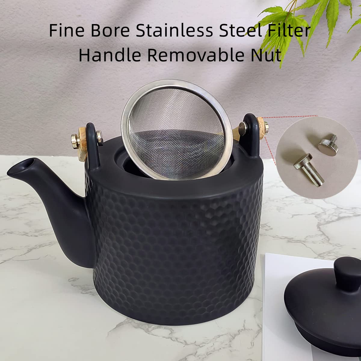 Service à Thé Japonais en Céramique Noire | Set de thé chinois en porcelaine vintage, set de théière avec 1 théière 900ml, 4 Tasses, 1 infuseur, pour amateurs de thé
