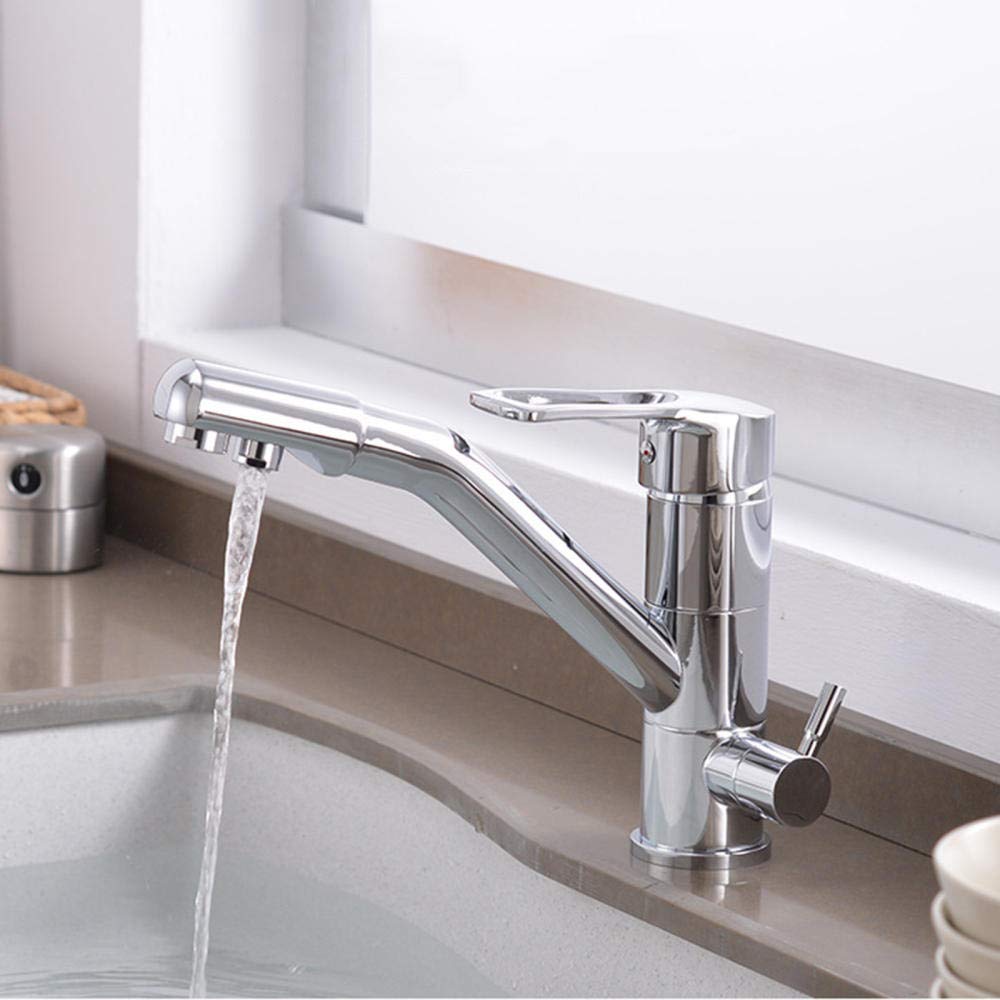 Grifo de cocina giratorio de 360 grados con filtro de agua, mezclador de latón multifuncional caliente y frío para debajo del fregadero, fácil instalación, eficiente sistema de ósmosis inversa