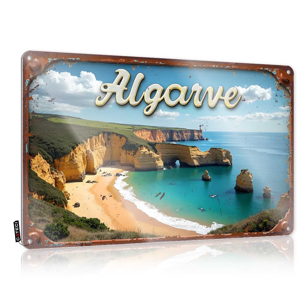 Fzfn Men's Colour Grunge Decor Rustic Fun | Algarve Coastal Beauty: A Dreamy Beachscape With Cliffs And Turqu Beautiful Metal Wall Decor For Garden Home(30X40cm)