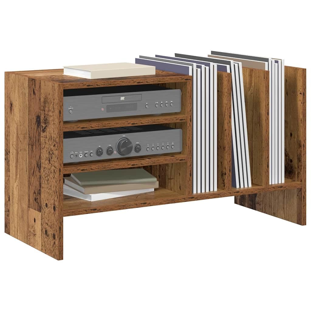 Armadio per dischi in legno anticato, 78,5 x 35 x 45 cm, con 6 ripiani, scaffale versatile per vinile, CD, DVD, HiFi, mobili multimediali, soggiorno, salvaspazio e robusto