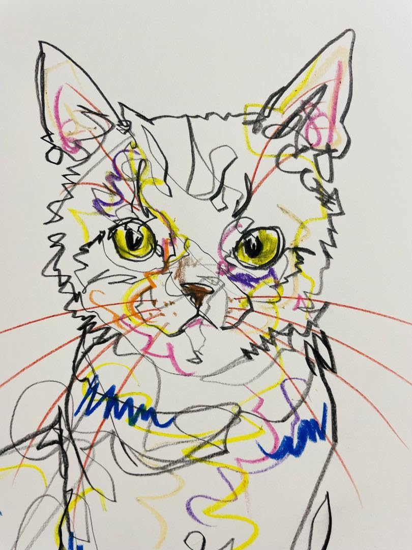 服部哲也1658【帰りを待つ猫】一筆描きドローイング原画