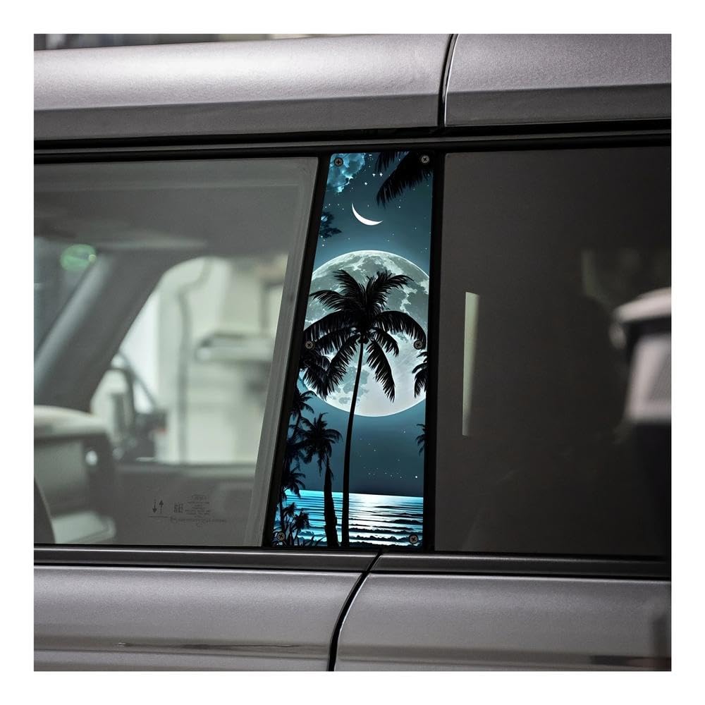 Bertdcx One Color Two Moon Coconut Tree Stickers Easy To Tear And Easy To Stick B-Pillar Protective Auto Parts