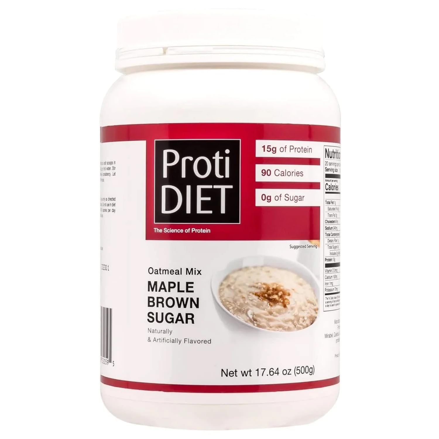 protidiet Instant Oatmeal Maple Brown Sugar Mix 17.6 oz. Jar (20 Servings) by Pro-Amino