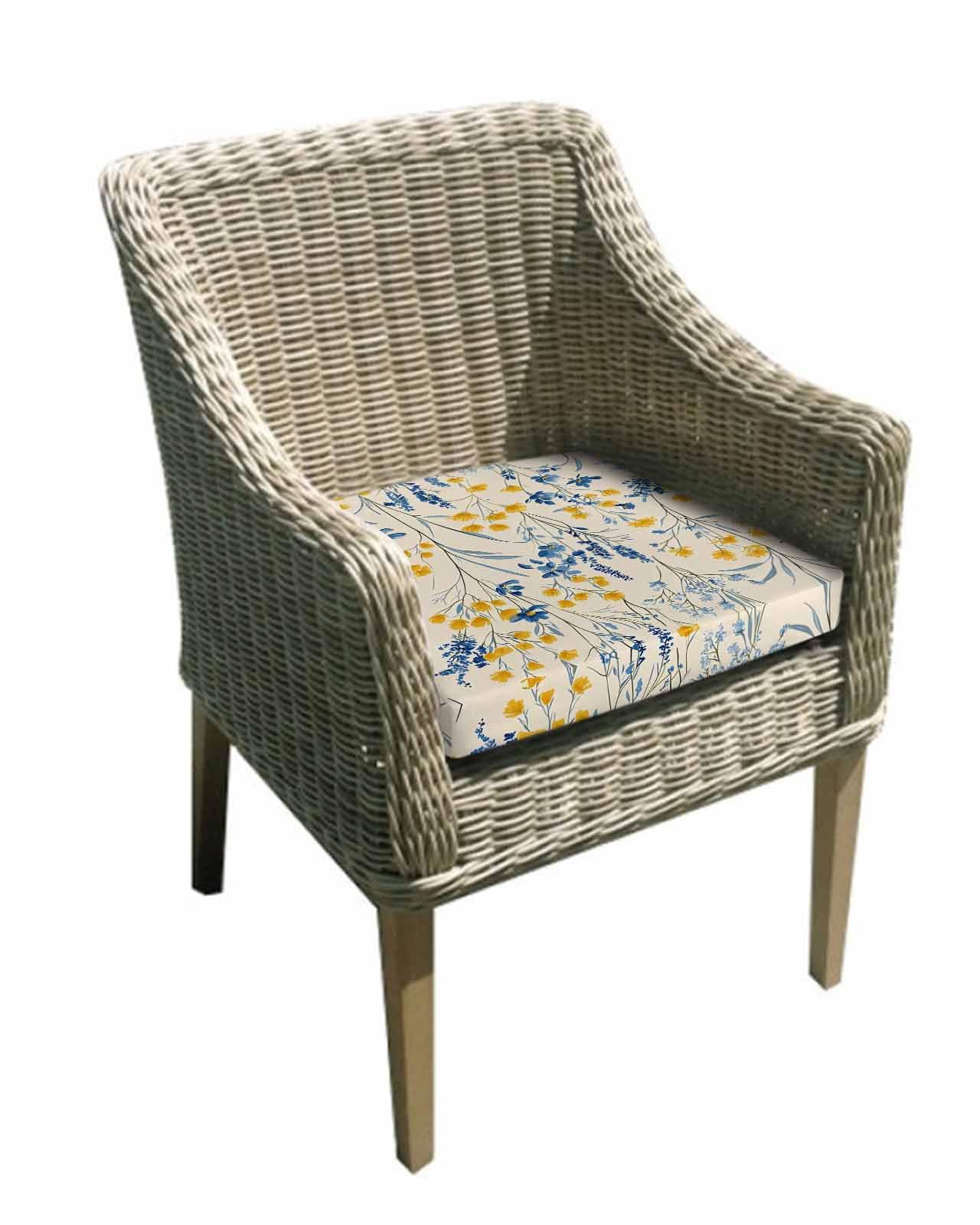 2 Pack Blue Yellow Flowers Waterproof Cushion Covers with Ties, Outdoor Patio Chaise Lounge Chair Seat Cushion Slip Covers Replacement(Only Cover) Botanical Blossom Motif 22