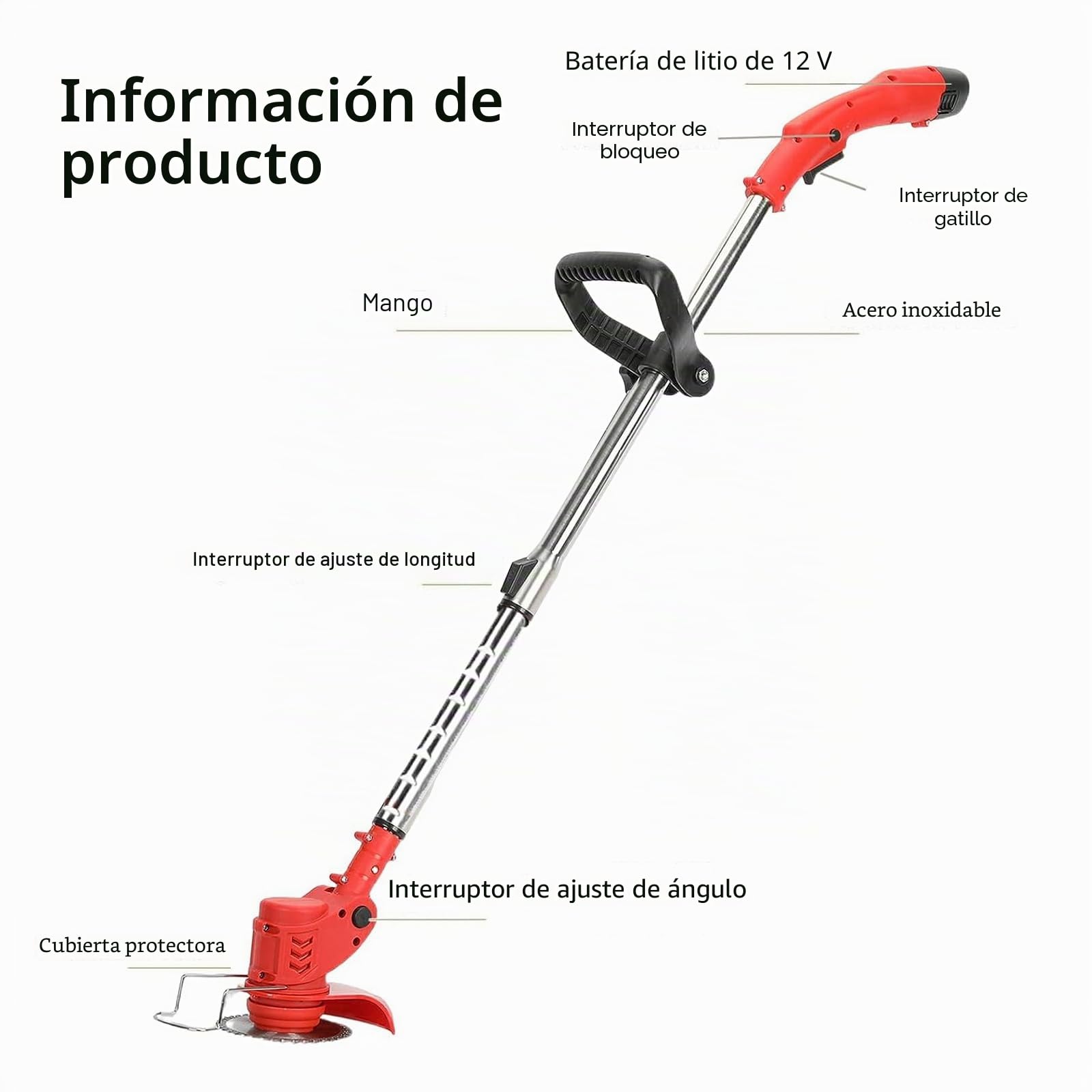 Desbrozadora eléctrica inalámbrica, 12 V/21 V, corte borde, 0 – 18000/min, batería incluida, moderna y práctica