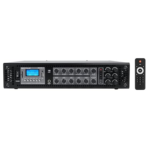 Rockville RCS180-6 180W 6-Zone 70v Commercial Amplifier, Bluetooth, USB/SD/RCA, Mic, Optical Inputs, FM, for Restaurants/Offices