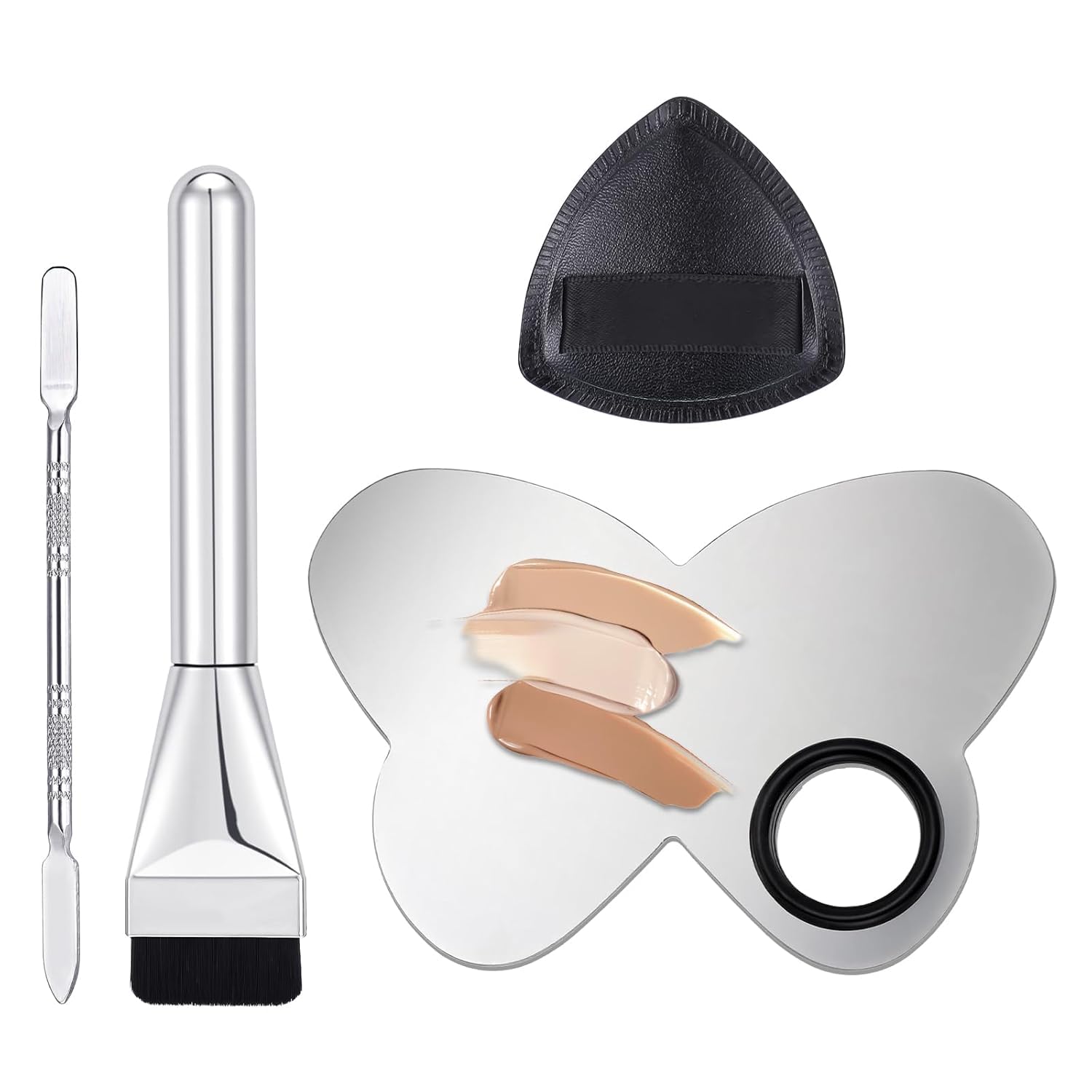 4 PCS Makeup Palette, Foundation Palette For Women With 4 Piece Set, Professional Makeup Mixing Palette For Studio And Mobile Sessions, Color Mixing Stick Butterfly Palette Foundation Brush And Sponge