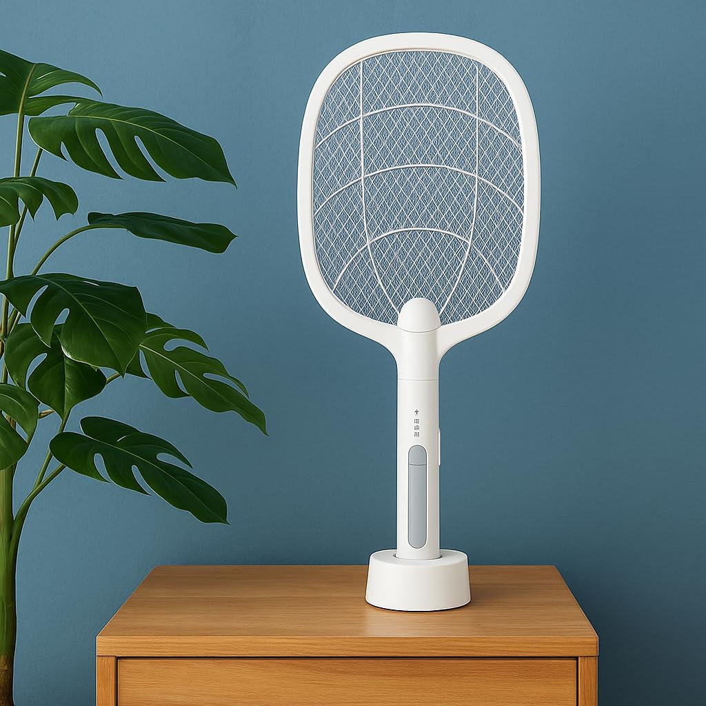 Rechargeable Mosquito Killer Racket with UV Light & Base Stand | 2-in-1 Electric Bug Zapper Racket | 1200mAh Battery 3200V High Voltage Grid | Insect Fly Swatter USB Type-C Charging-image-18