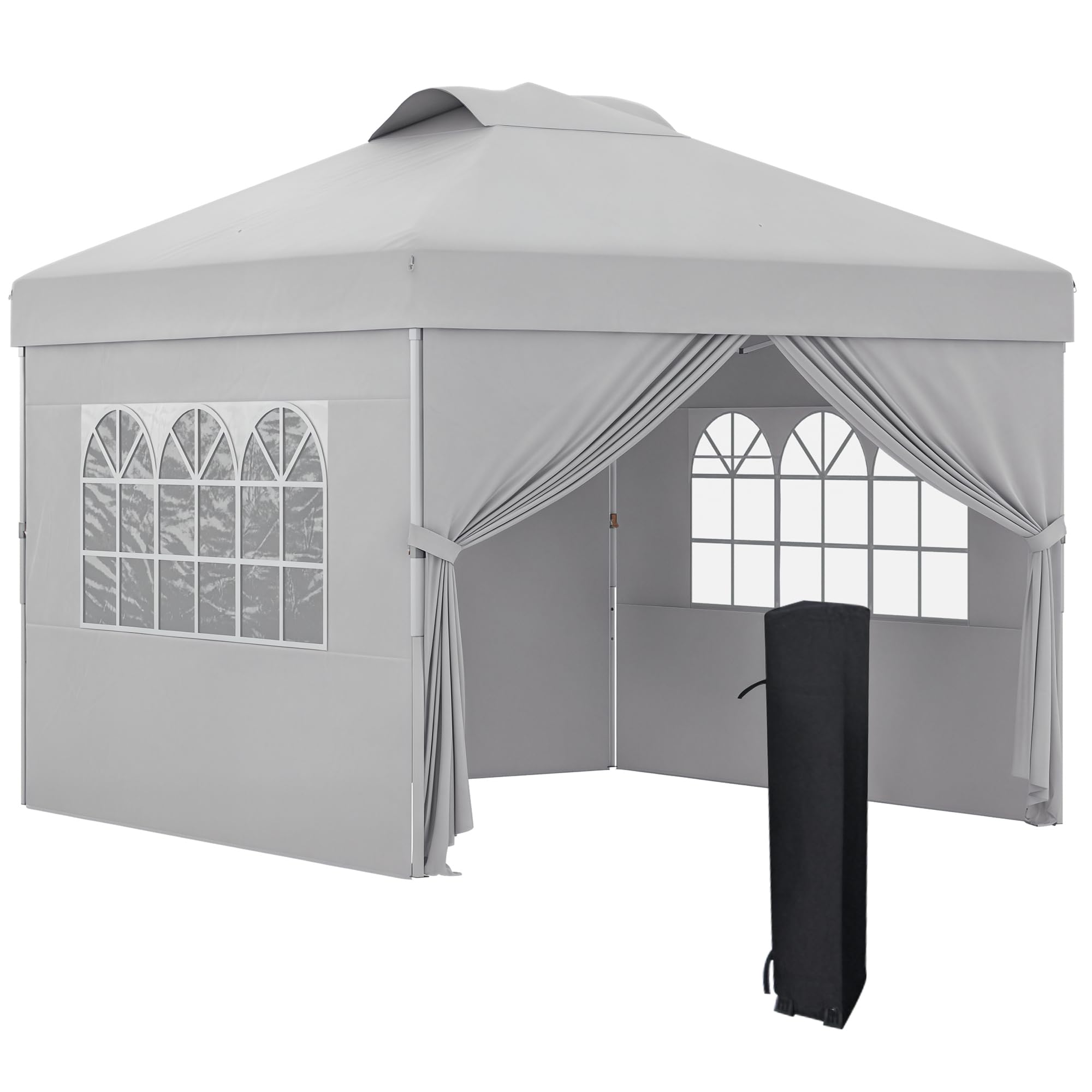 Outsunny Gazebo Pieghevole 3x3 m Pop Up Altezza Regolabile Grigio Chiaro | Porta, 2 Finestre, Borsa da Trasporto, Gazebo da Esterno, Acciaio Oxford, UV30+, Giardino, Feste, Campeggio