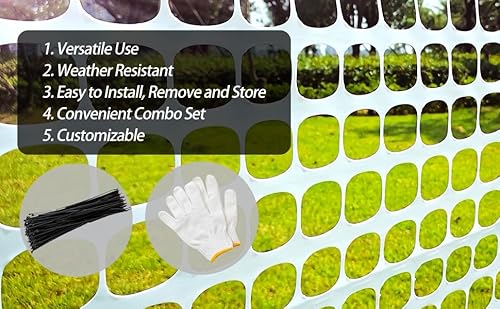 image for PotatoLife Plastic Mesh Fence Safety Fence, 4'x100' Roll with 100 Zip 