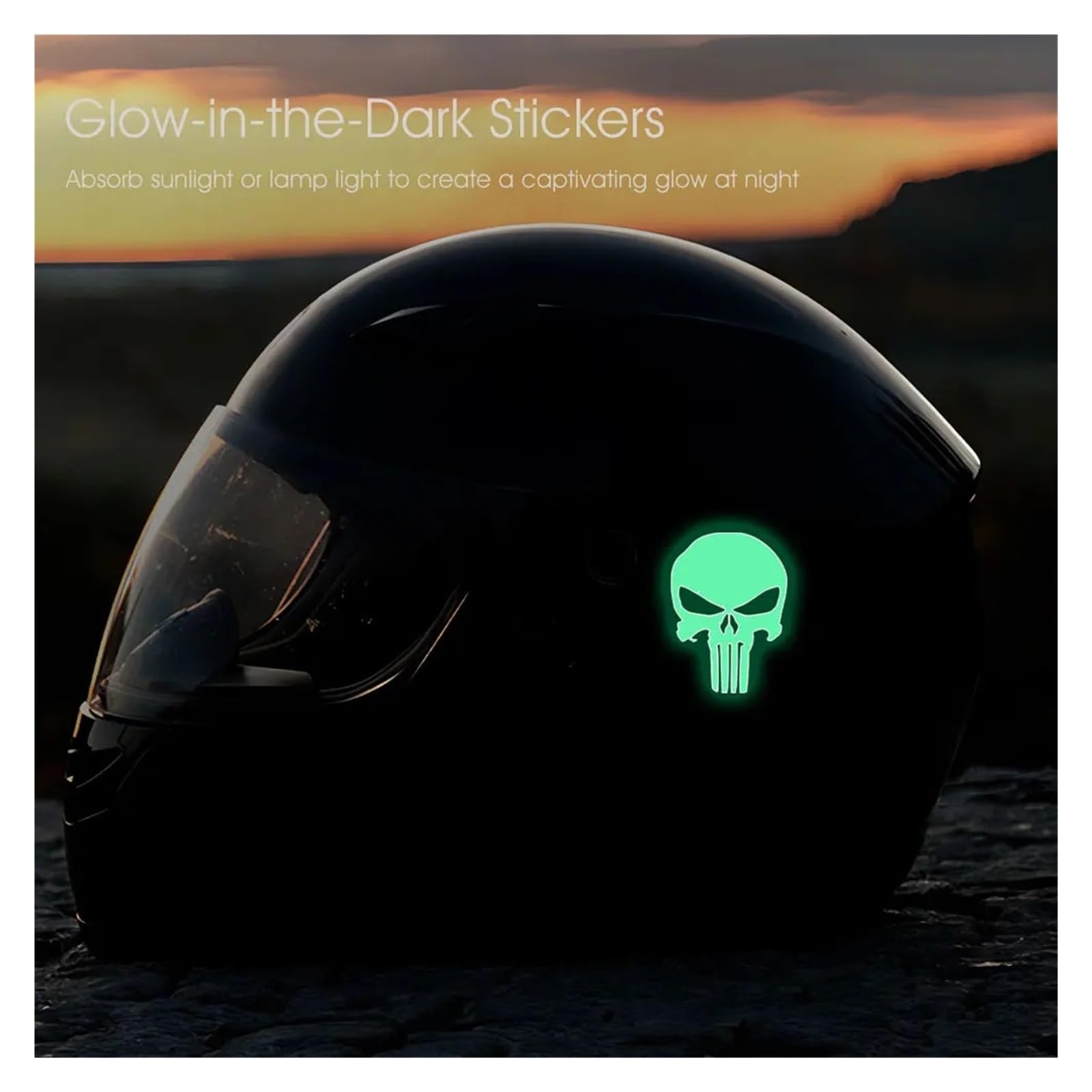 1pc Skull Head Motorcycle Glow Stickers Moto Helmet Decoration Motorbike Fuel Tank Side Fairings Decal Accessories(Green) : Automotive