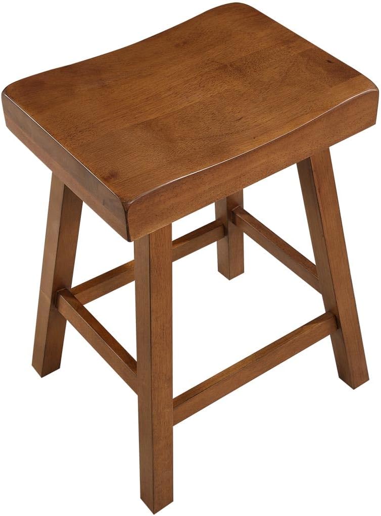 Home 2 Office 24" Jackson Wood Saddle Barstool, Solid Wood with Contoured Seat and Footrest, Adjustable Levelers, 300 lbs Capacity, Medium Oak Finish