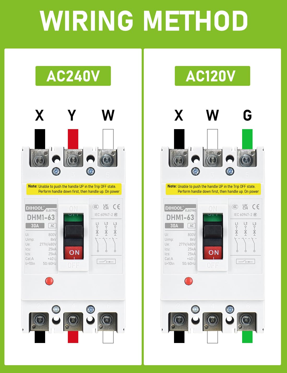 DIHOOL Industrial Miniature Circuit Breaker 3 Pole 30 Amp 277/480V AC, Thermal Magnetic Trip,AC Disconnect Switch MCB