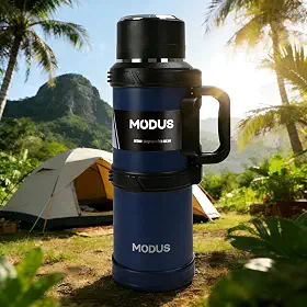 Garrafa Térmica de Grande Capacidade 2400ml, com Base Antiderrapante e Alça Dobrável. Mantém a Água Gelada por 24 Horas. Ideal para Viagens e Uso ao Ar Livre (Azul)