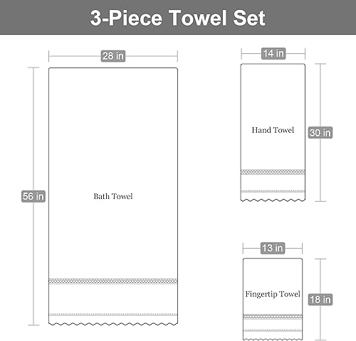 Miniatura 8 de Loom and Mill Juego de toallas de baño de algodón de terciopelo de lujo, 3 piezas, 1 toalla de baño, 1 toalla de mano, 1 paño de lavado, juego de