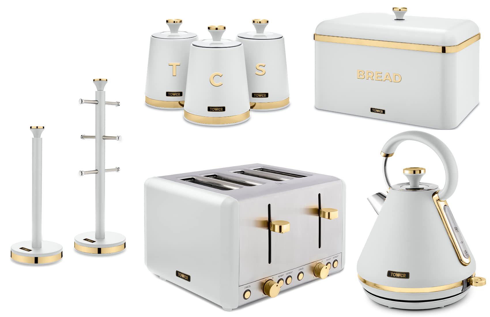 Buy Tower Cavaletto Pyramid Kettle, 4 Slice Toaster, Bread Bin, 3