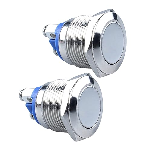 2 unids 0.748 in Metal momentáneo interruptor de botón para 34 "agujero de montaje Tornillo Terminales 1NO 5A 12V 24V 110V 250V plata Shell