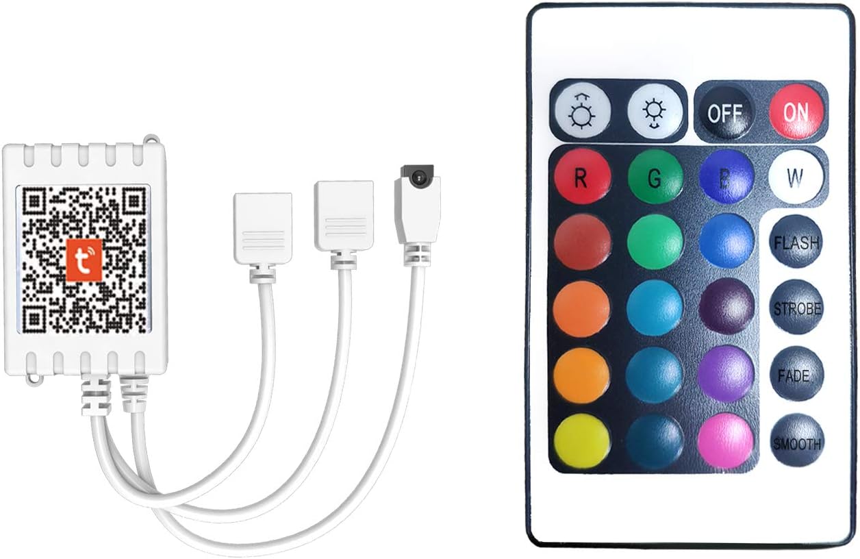 DAYBETTER 2 Ports 24 Key Tuya Smart Wi-Fi Led Strip Lights Remote Control, 4 Pin Output Dimmable Remote Controller Voltage DC 12V(Without Power Adapter)