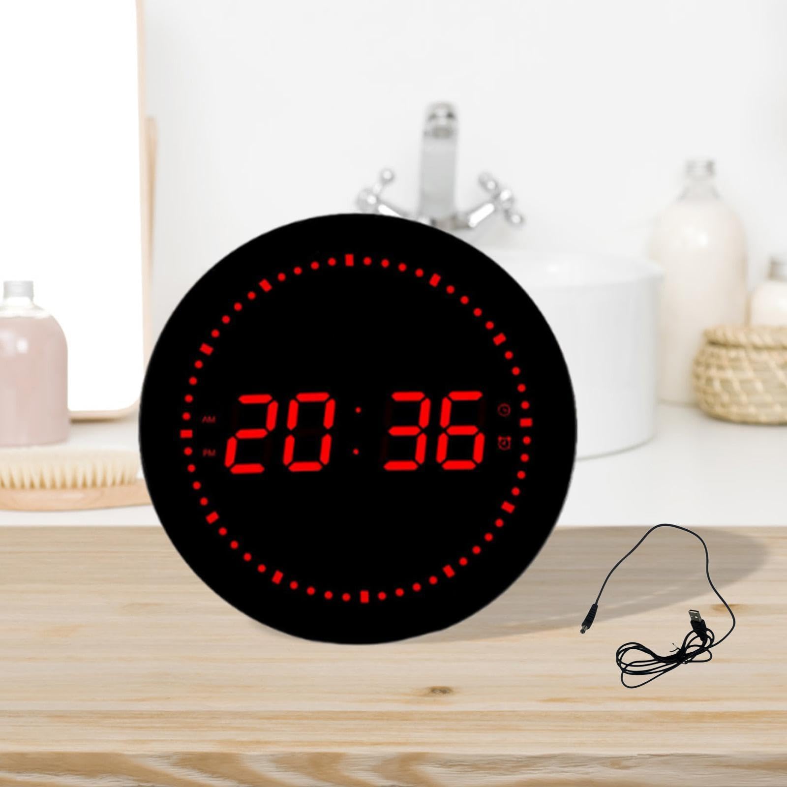Fenteer LED Horloge numérique Horloge de Bureau réveil Rond Horloge Murale pour Le Bureau de l'école, Rouge numérique