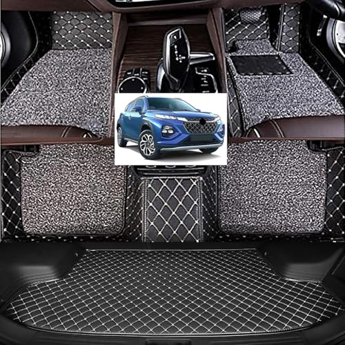Image of Vahan Expo Premium 7D Car Mat Full Set Fronx with Boot Mat || Luxury Double-Stich 7D Car Floor Mat Complete Set || 100% Waterproof and Washable || Black