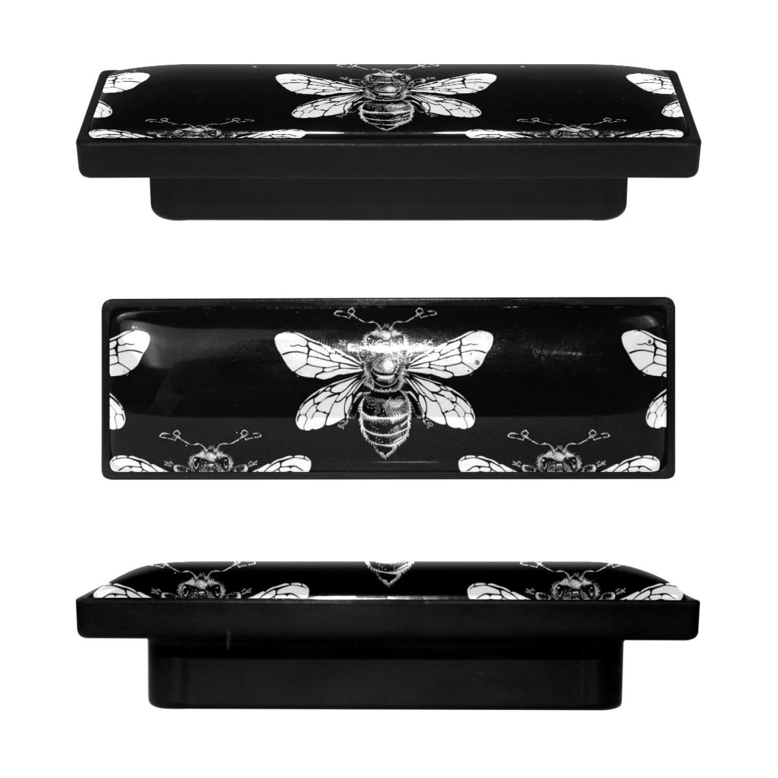 Boutons d'armoire abeille noire lot de 4 poignées rectangulaires vintage pour meuble et commode