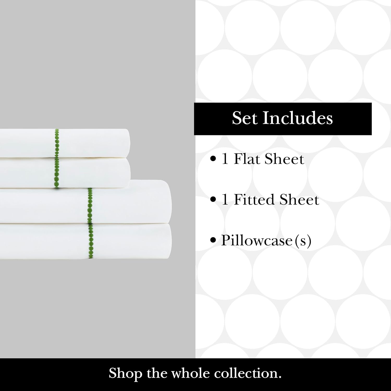 kate spade new york Dot King Sheet Set, 300 Thread Count and 100% Cotton, All Season 4 Piece Bedding Set, Machine Washable, White and Black