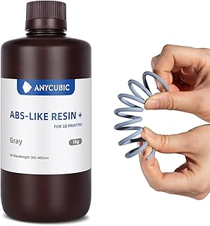 Anycubic ABS-Like + 3D Printer Resin, Toughness and Non-Brittle 405nm UV-Curing Resin, High Precision Standard Photopolymer Resin for 8K Capable LCD DLP 3D Printing (Grey, 1kg)