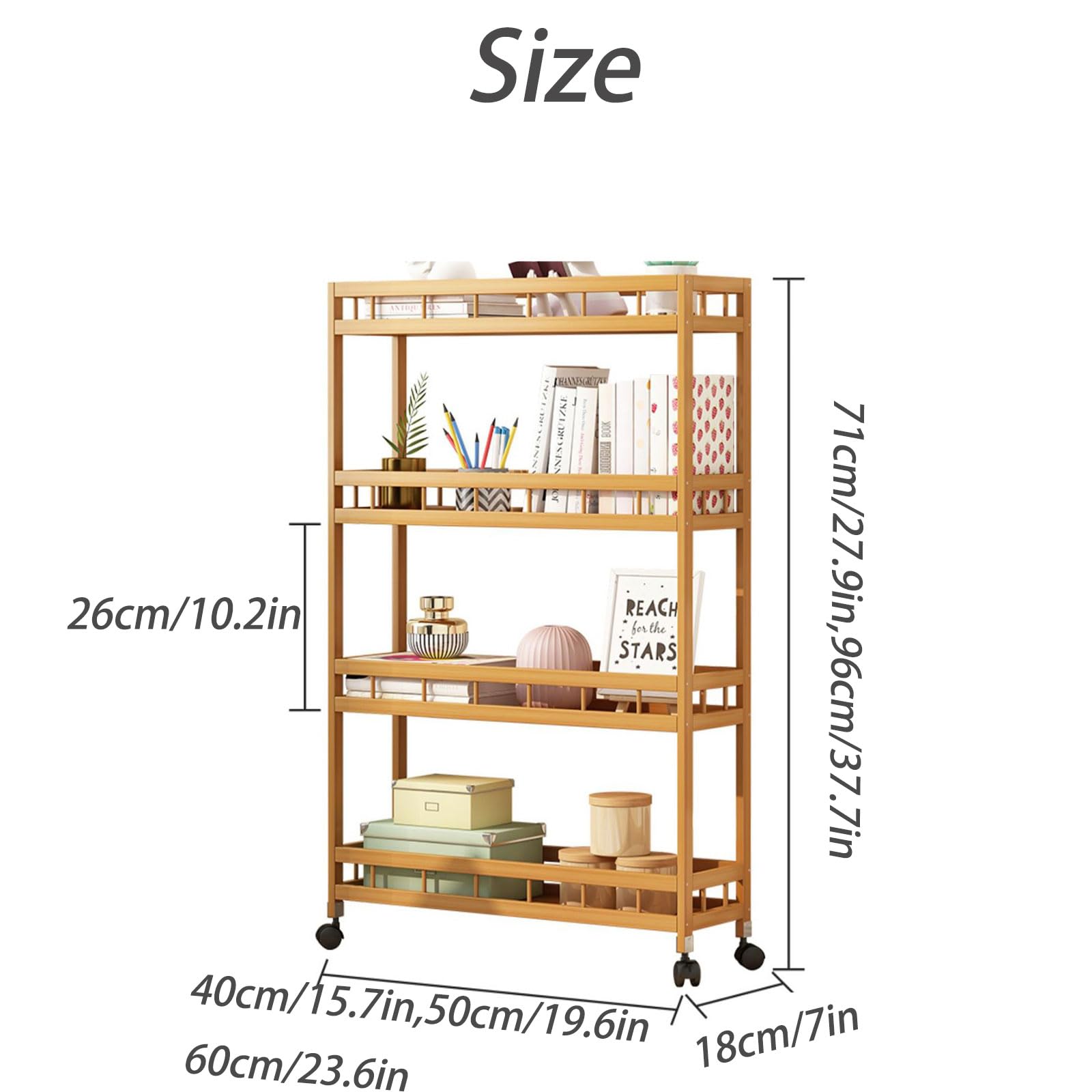 Carrito rodante de madera multicapa con ruedas de alta capacidad de 3 niveles para baño, lavandería, sala de estar, organizador versátil de 40 cm